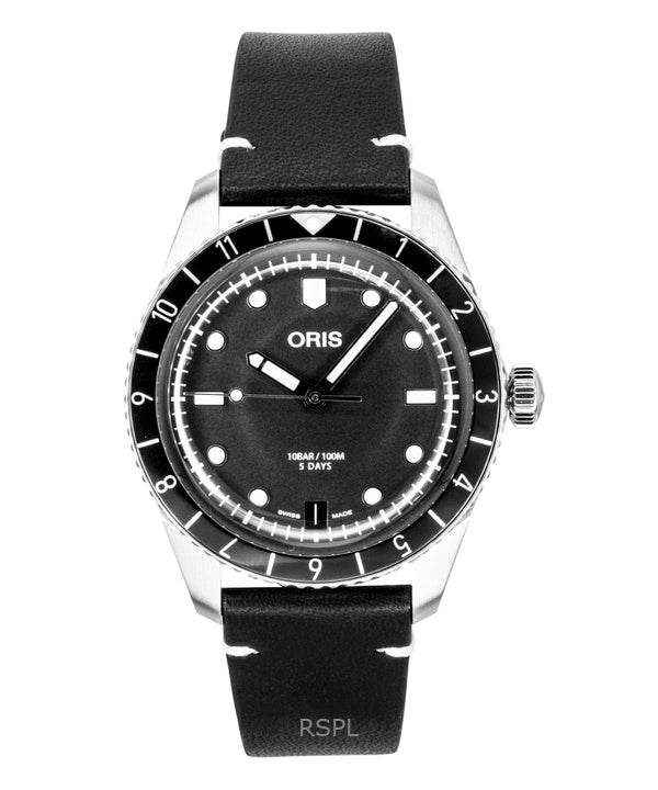 Oris Divers Sixty Five 12H Leather Strap Black Dial Automatic 01 400 7772 4054-07 5 20 82 100M Men's Watch