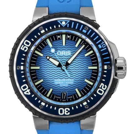 Oris Aquis Pro Rubber Strap Blue Dial Automatic Diver's 01-400-7777-7155-Set 4000M Men's Watch