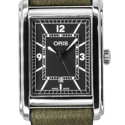 Oris Rectangular Leather Strap Green Dial Automatic 01-561-7783-4063-07-5-19-16 Men's Watch