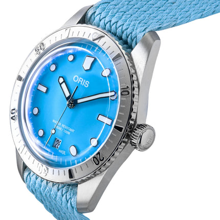 Oris Divers Sixty-Five Cotton Candy Textile Strap Blue Dial Automatic 01-733-7771-4055-07-3-19-02S 100M Unisex Watch