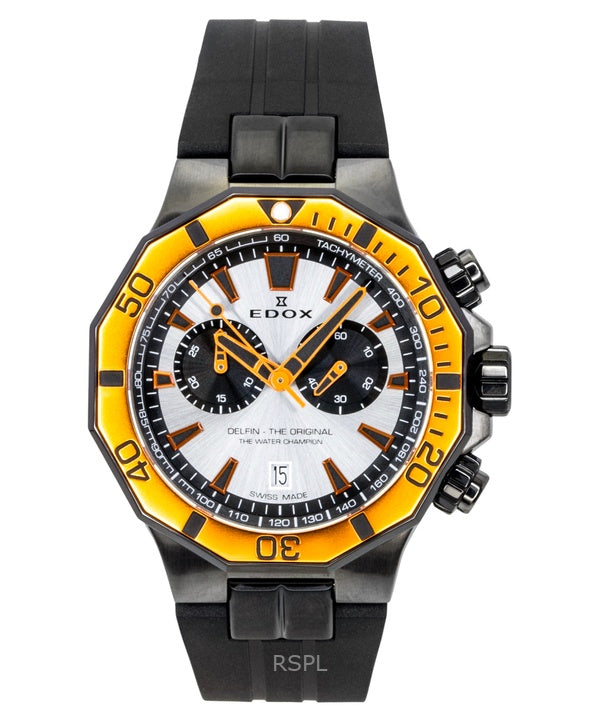 Edox Delfin The Original Chronograph Rubber Strap Silver Dial Quartz Diver's 10112-37GNOCA-ANO 200M Men's Watch
