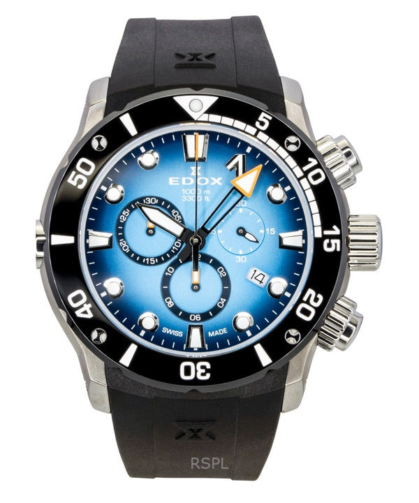 Edox CO-1 Chronograph Rubber Strap Blue Dial Quartz Diver's 10242-TIN-BUIDN 1000M Men's Watch