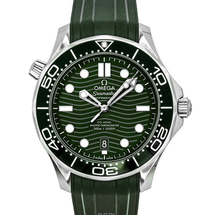 Omega Seamaster Rubber Strap Green Dial Automatic Diver's 210.32.42.20.10.001 300M Men's Watch