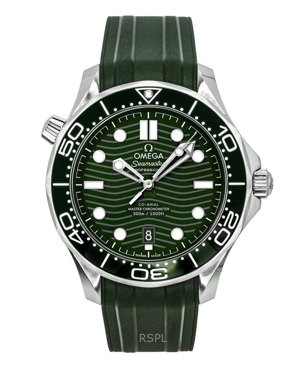 Omega Seamaster Rubber Strap Green Dial Automatic Diver's 210.32.42.20.10.001 300M Men's Watch