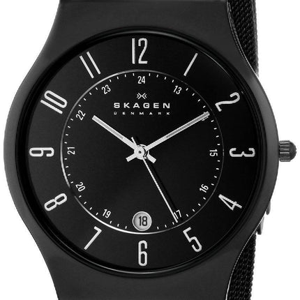 Skagen Black Dial Titanium Case Mesh Bracelet 233XLTMB Mens Watch