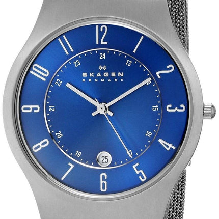 Skagen Blue Dial Titanium Case Mesh Bracelet 233XLTTN Mens Watch