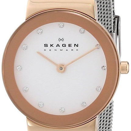 Skagen Freja White Dial Swarovski Stainless Steel Mesh Bracelet 358SRSC Womens Watch
