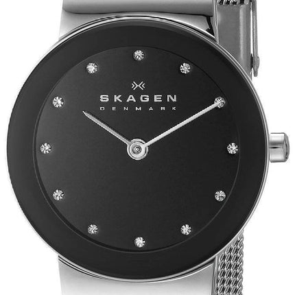 Skagen Freja Black Dial Swarovski Stainless Steel Mesh Bracelet 358SSSBD Womens Watch
