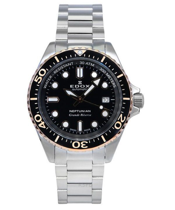 Edox Neptunian Grande Reserve Black Dial Automatic Diver's 80801 3NRM NIR 300M Men's Watch