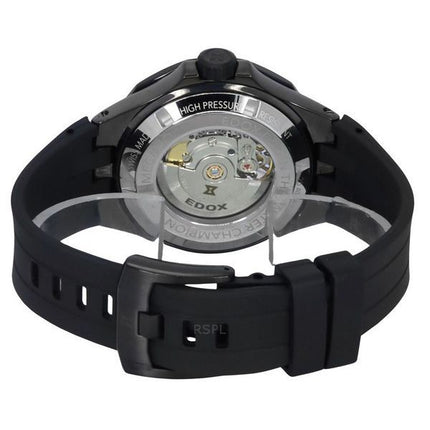 Edox Delfin The Original Mecano Rubber Strap Skeleton Black Dial Automatic Diver's 85303 357GN NGN 200M Men's Watch