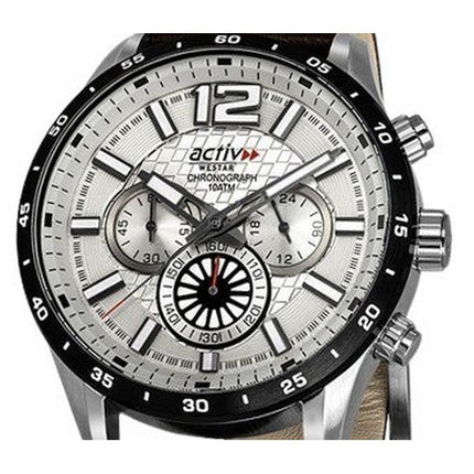Westar Activ Chronograph Leather Strap Silver Dial Quartz 90249SBN127 100M Men's Watch
