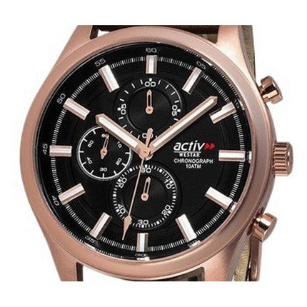 Westar Activ Chronograph Leather Strap Black Dial Quartz 90253PPN623 100M Men's Watch