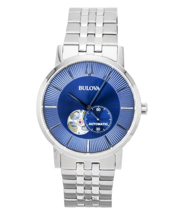 Bulova American Clipper Stainless Steel Open Heart Blue Dial Automatic 96A247 Men's Watch