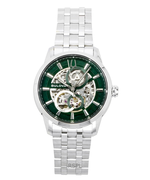 Bulova Sutton Stainless Steel Green Skeleton Automatic 96A329 Men's Watch