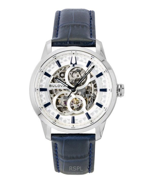 Bulova Sutton Leather Strap Silver Skeleton Automatic 96A330 Men's Watch