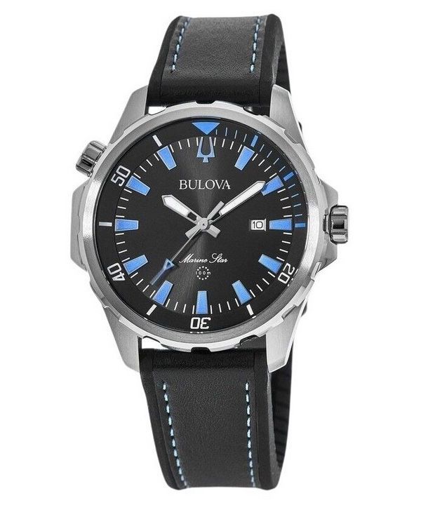 Bulova Marine Star Silicon Strap Black Dial Quartz 96B337 100M Mens Watch