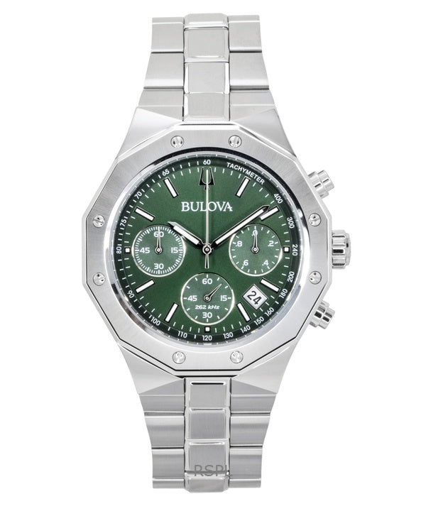 Bulova Octagon Prestige Chronograph Stainless Steel Green Dial Quartz 96B409 100M Men's Watch