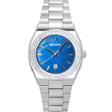 Bulova Surveyor Stainless Steel Diamond Accents Blue Mother Of Pearl Dial Quartz 96R246 Women's Watch