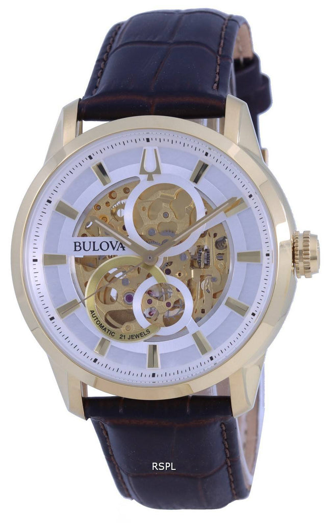 Refurbished Bulova Classic Sutton Skeleton White Dial Leather Strap Automatic 97A138 Men's Watch