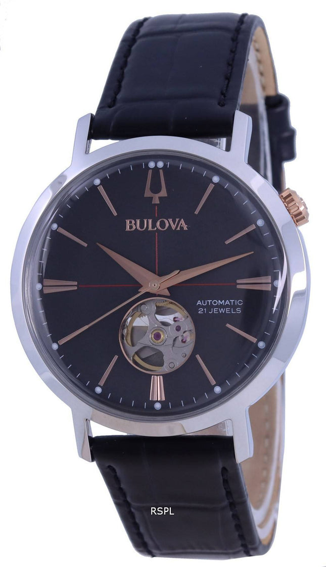 Refurbished Bulova Classic Open Heart Grey Dial Leather Strap Automatic 98A187 Men's Watch