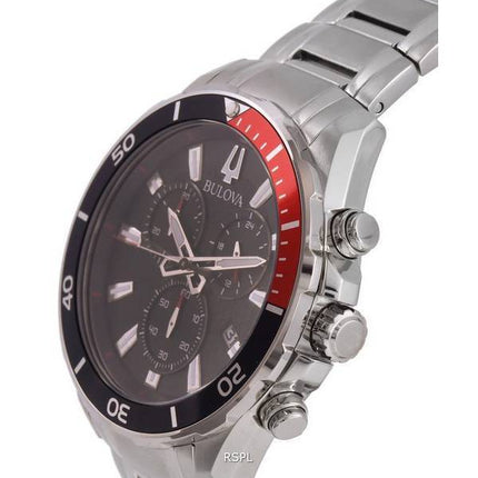 Bulova Chronograph Stainless Steel Black Dial Quartz 98B344 100M Mens Watch