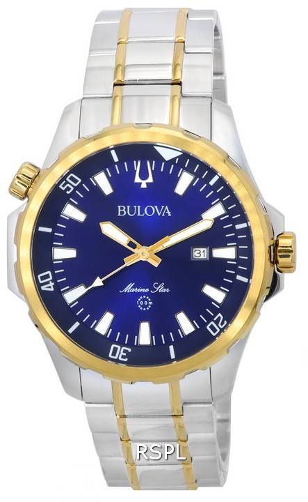 Bulova Marine Star Two Tone Bracelet Blue Dial Quartz 98B384 100M Men's Watch