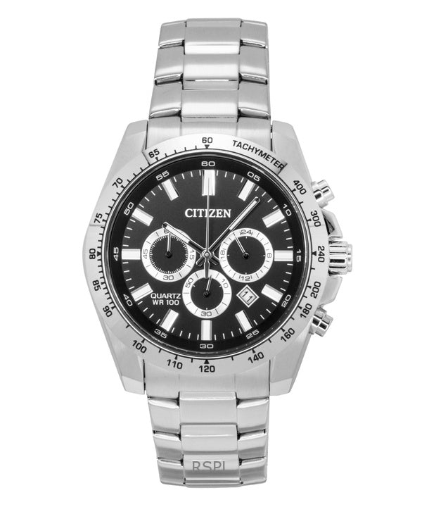 Citizen Chronograph Stainless Steel Black Dial Quartz AN8230-59E 100M Men's Watch