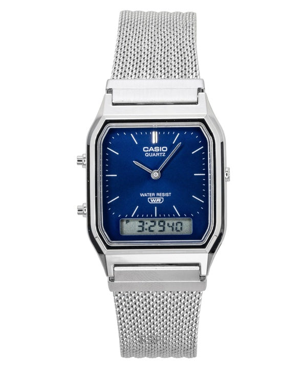 Casio Vintage Analog Digital Stainless Steel Mesh Bracelet Blue Dial Quartz AQ-230EM-2A Unisex Watch