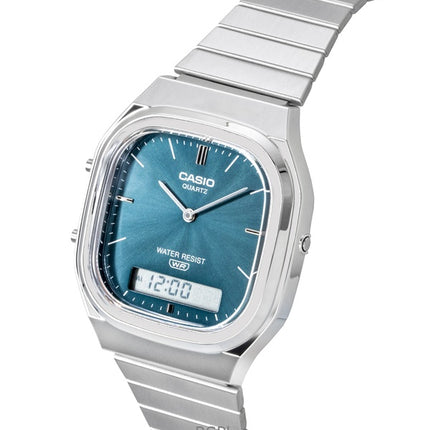 Casio Vintage Analog Digital Stainless Steel Sky Blue Dial Quartz AQ-240E-3A Unisex Watch
