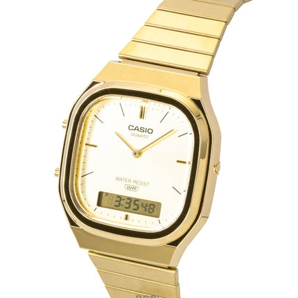 Casio Vintage Analog Digital Gold Tone Stainless Steel Gold Dial Quartz AQ-240EG-9A Unisex Watch