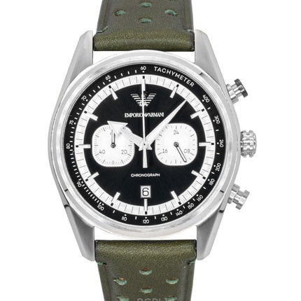 Emporio Armani Chronograph Green Leather Black And Silver Dial Quartz AR11709 Men's Watch