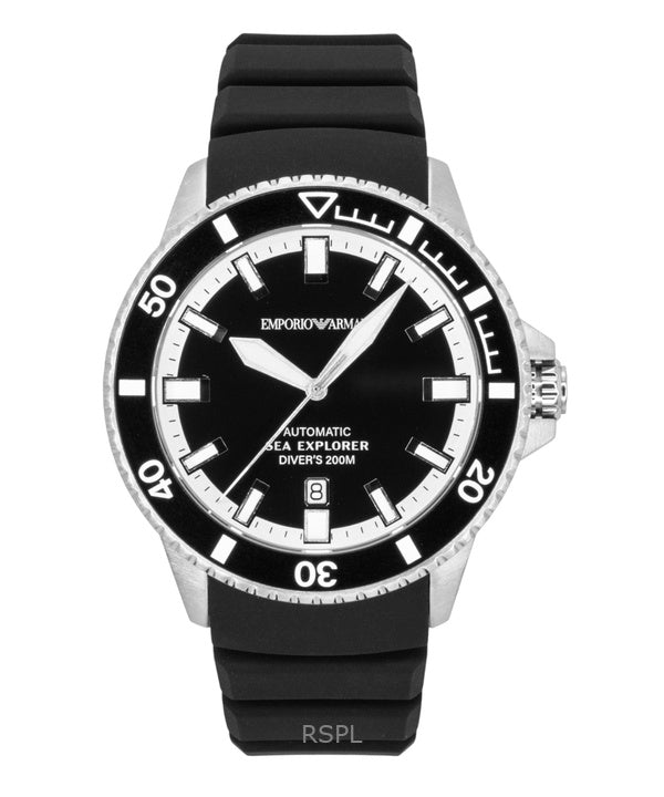 Emporio Armani Sea Explorer Silicone Strap Black Dial Diver's Automatic AR60086 200M Men's Watch