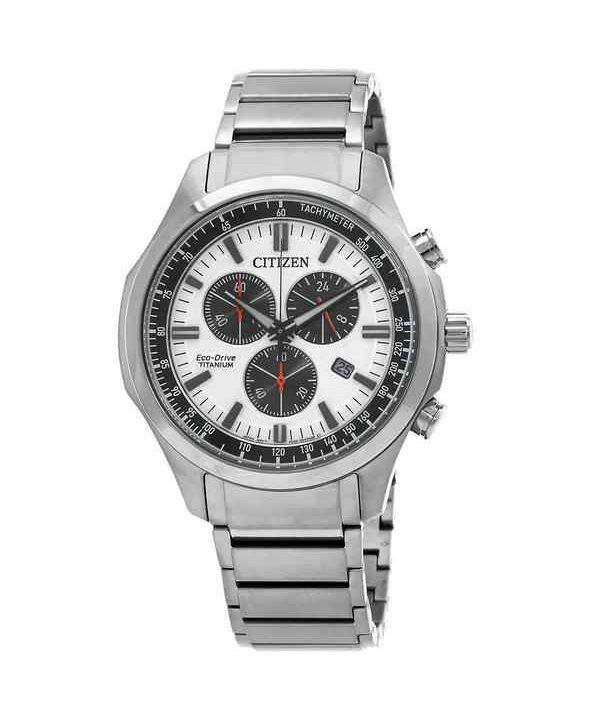 Citizen Eco-Drive Chronograph Super Titanium White Dial AT2530-85A 100M Mens Watch