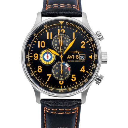AVI-8 Hawker Hurricane Classic Chronograph Leather Strap Black Dial Quartz AV-4011-0Y Men's Watch