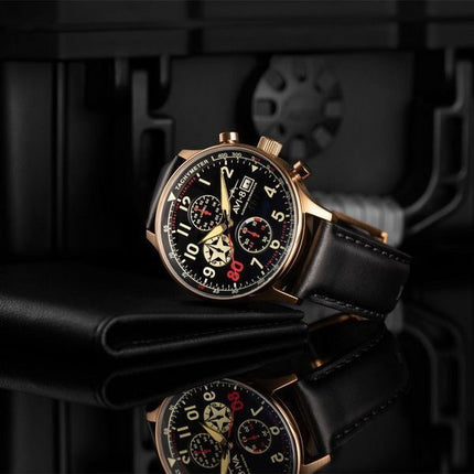 AVI-8 Hawker Hurricane Classic Chronograph D-Day 80 Limited Edition Gold Black Dial Quartz AV-4011-1D Men's Watch