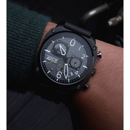 AVI-8 Hawker Hunter Retrograde Chronograph Tactical Black Rubber Strap Grey Dial Quartz AV-4052-R1 Men's Watch
