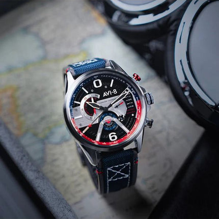AVI-8 Hawker Harrier Dual Retrograde Chronograph Admiral Black Steel Black Dial Quartz AV-4056-09 Mens Watch