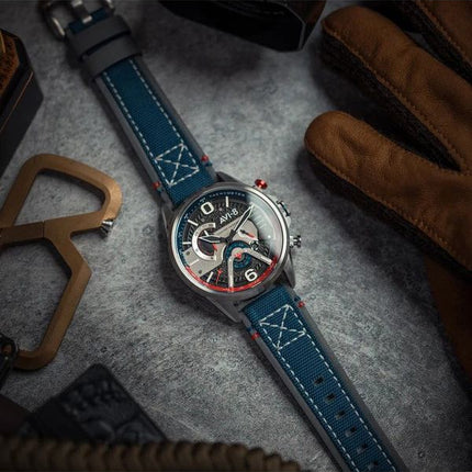 AVI-8 Hawker Harrier Dual Retrograde Chronograph Admiral Black Steel Black Dial Quartz AV-4056-09 Mens Watch