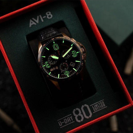 AVI-8 P-51 Mustang Blakeslee Chronograph D-Day 80 Limited Edition Omaha Black Dial Quartz AV-4077-06 Men's Watch