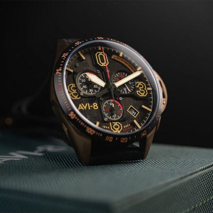 AVI-8 P-51 Mustang Blakeslee Chronograph D-Day 80 Limited Edition Omaha Black Dial Quartz AV-4077-06 Men's Watch