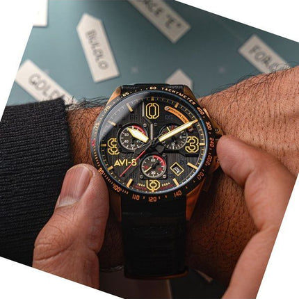 AVI-8 P-51 Mustang Blakeslee Chronograph D-Day 80 Limited Edition Omaha Black Dial Quartz AV-4077-06 Men's Watch