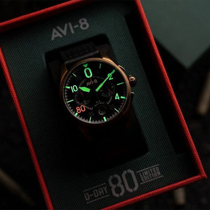 AVI-8 Spitfire Lock Chronograph D-Day 80 Limited Edition Sword Leather Strap Black Dial Quartz AV-4089-0A Men's Watch