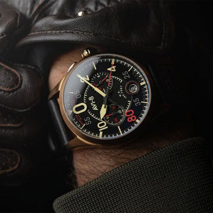 AVI-8 Spitfire Lock Chronograph D-Day 80 Limited Edition Sword Leather Strap Black Dial Quartz AV-4089-0A Men's Watch