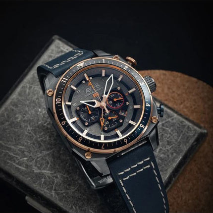 AVI-8 Hawker Hunter Atlas Dual Time Chronograph Charcoal Grey Dial Quartz AV-4100-07 Mens Watch