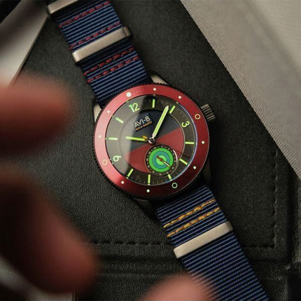 AVI-8 Flyboy Airmaster Sector Meca-Quartz Navy Blue And Red Dial AV-4112-04 Mens Watch