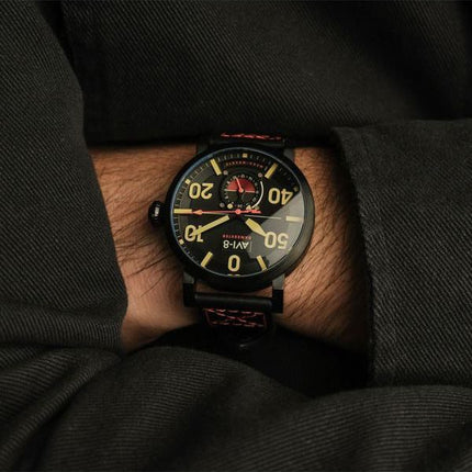 AVI-8 Spitfire Lock Chronograph D-Day 80 Limited Edition Sword Leather Strap Black Dial Quartz AV-4089-0A Men's Watch