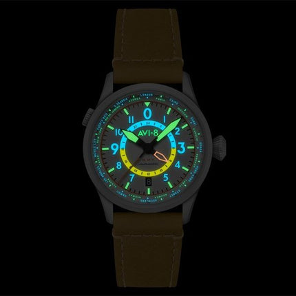 AVI-8 Flyboy Wingman Worldtimer GMT Automatic Sand Green Strap Cream Dial AV-4120-02 Men's Watch With Extra Strap