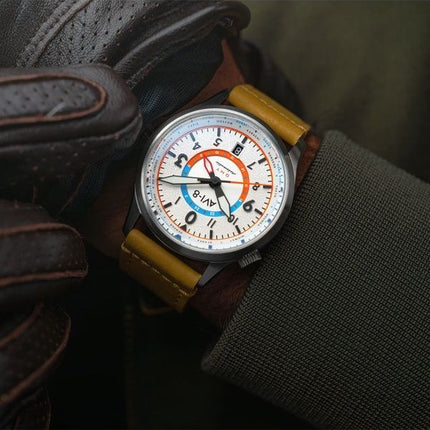 AVI-8 Flyboy Wingman Worldtimer GMT Automatic Sand Green Strap Cream Dial AV-4120-02 Men's Watch With Extra Strap