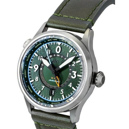 AVI-8 Flyboy Wingman Worldtimer GMT Leather Strap Green Dial Automatic AV-4120-05 Men's Watch