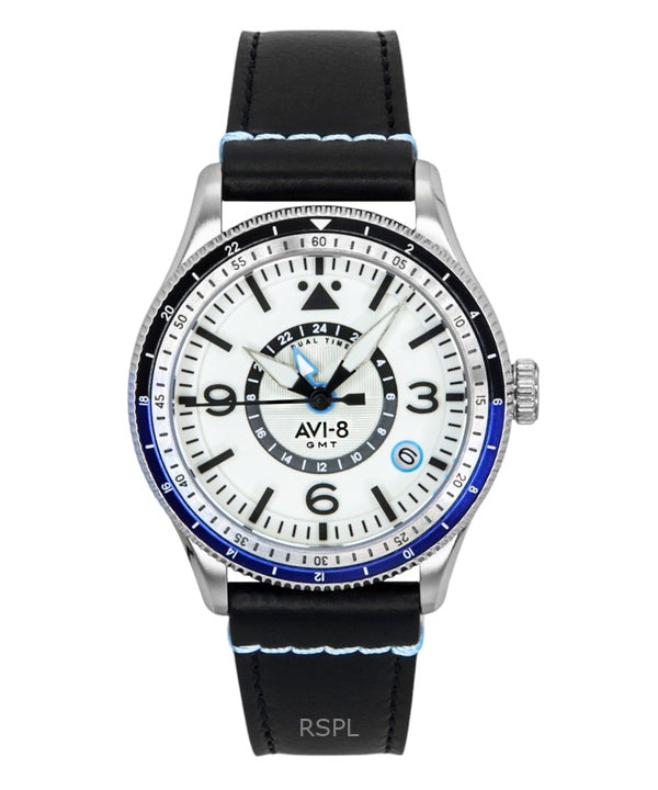AVI-8 Flyboy Airmaster GMT Leather Strap White Dial Automatic AV-4128-02 Men's Watch